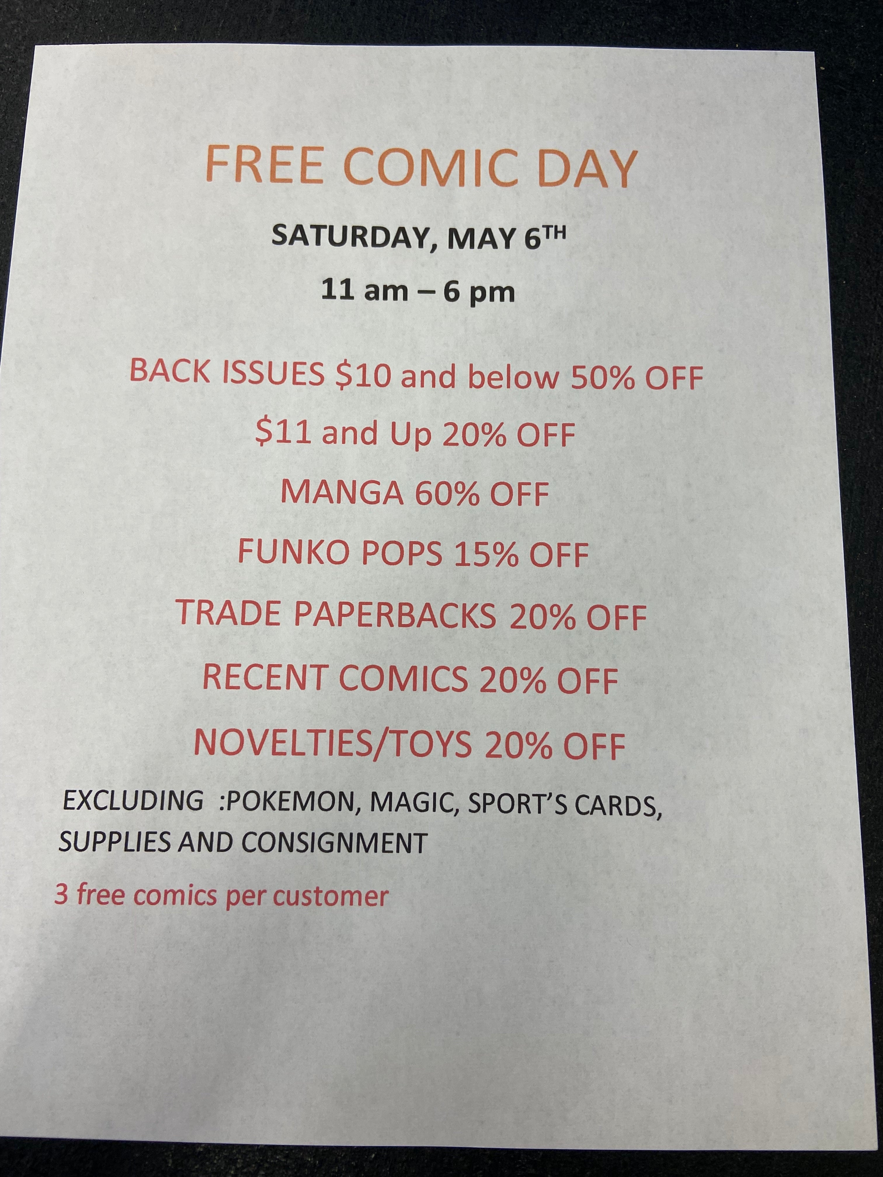 FREE COMIC DAY Caldwells Comics and Cards