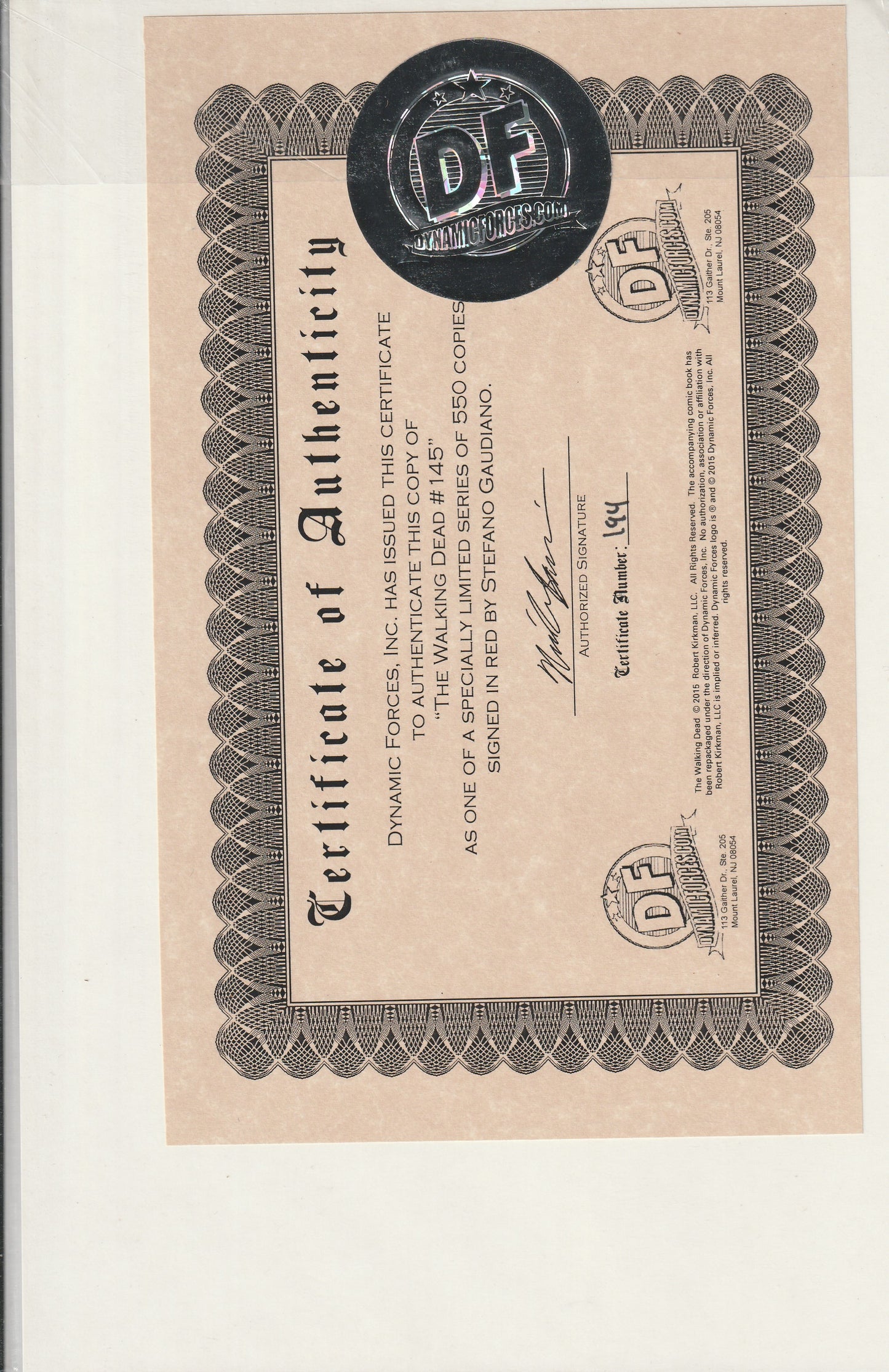 THE WALKING DEAD #145 DYNAMIC FORCES SIGNED EDITION