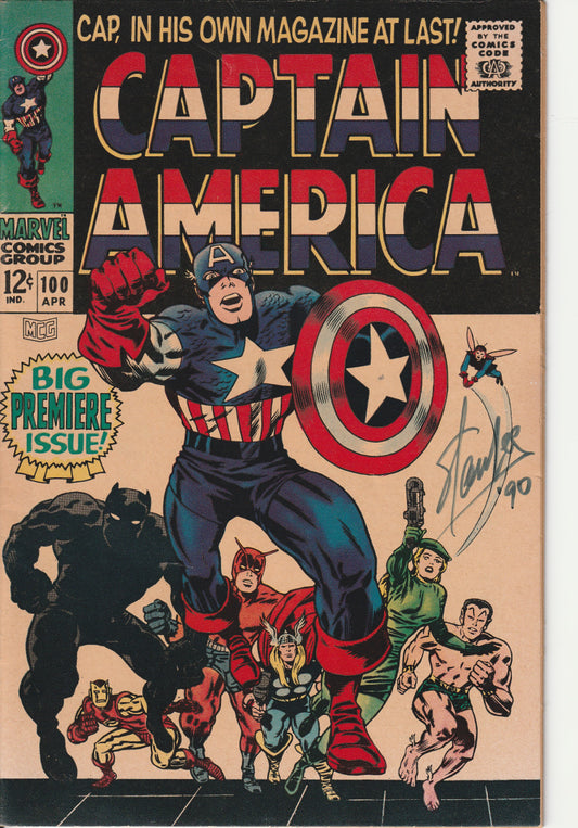 CAPTAIN AMERICA #100 - SIGNED BY STAN LEE! - MARVEL COMICS - APR 1968 (7.5)