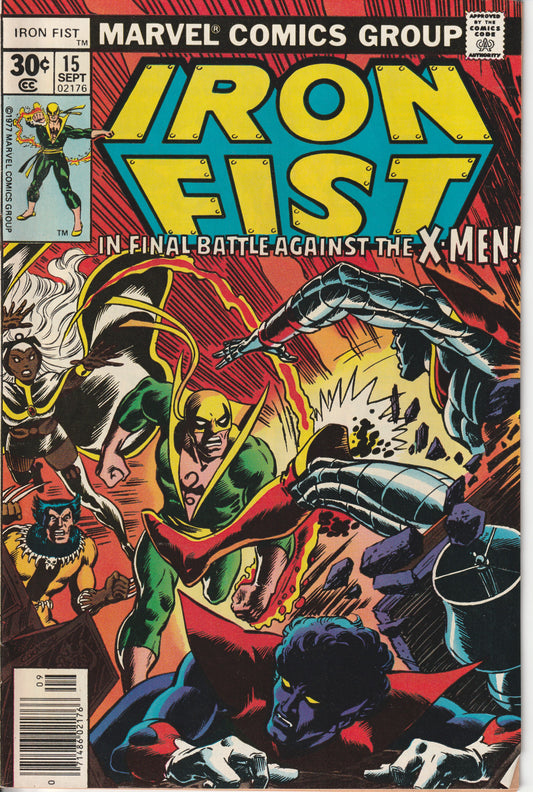 IRON FIST #15 - MARVEL COMICS - SEP 1977 (7.0-7.5) FINAL ISSUE - X-MEN