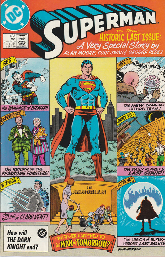 SUPERMAN #423 - DC COMICS - SEP 1986 (9.2-9.4) ALAN MOORE/PEREZ