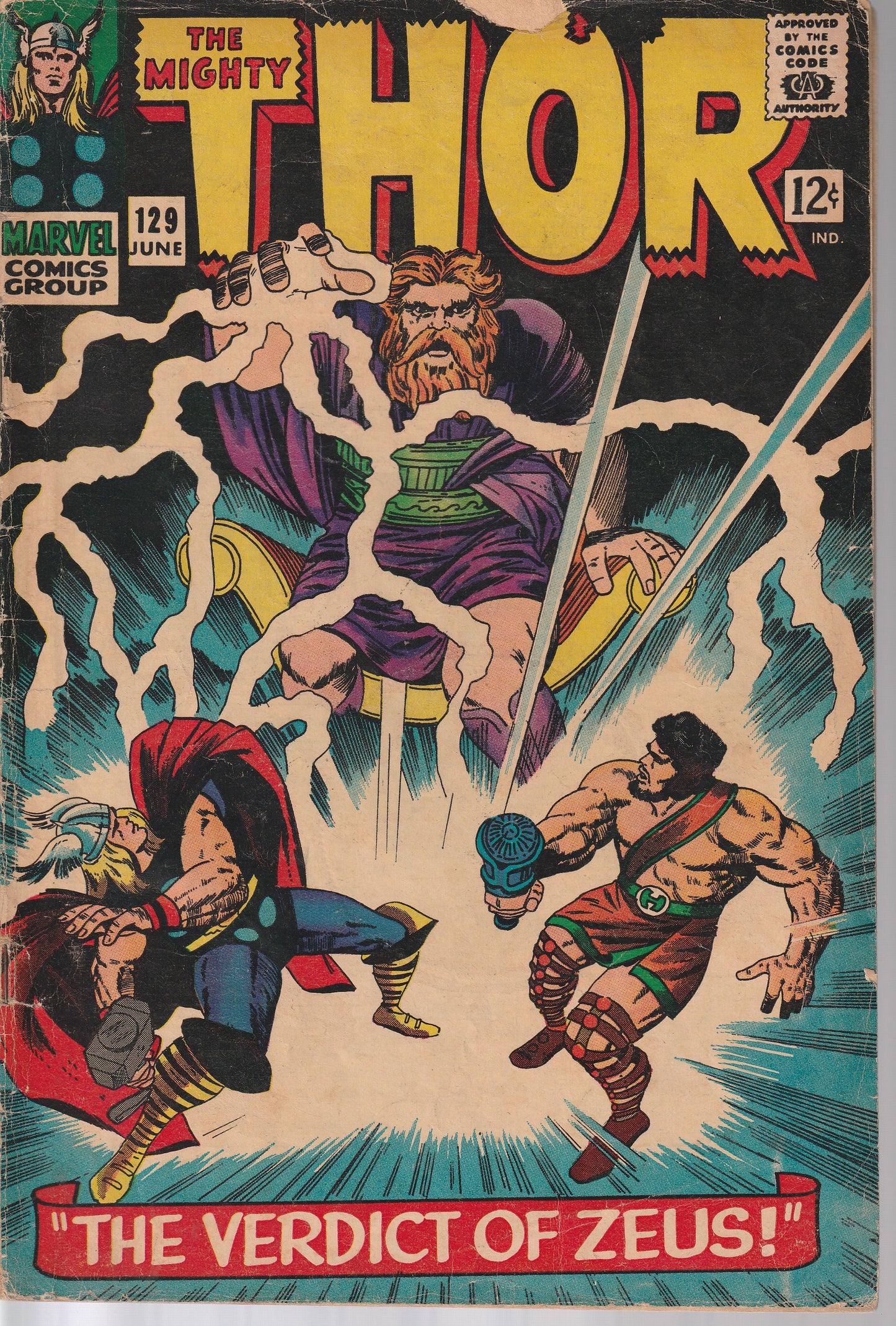 THOR #129 - MARVEL COMICS - APR 6 1966 (1.8-2.0) G-/G