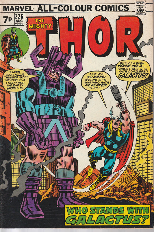 THOR #226 - MARVEL COMICS - AUG 1974 - UK PRICE VARIANT - RARE (7.0)